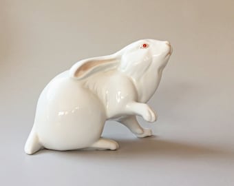 White Porcelain Bunny Rabbit Figurine Herend Bunny Figurine