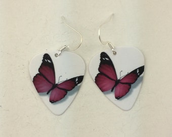 Purple butterfly guitar pick earrings