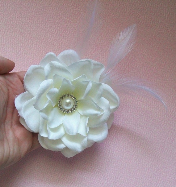Bridal Floral Up Do Gardenia Fascinator Alligator Clip with