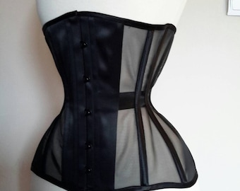 Made to measure sheer underbust corset waist training tight lacing steel bones busk