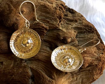Fine silver (.999) round textured dangle earrings