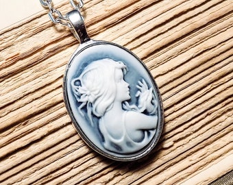 Blue and Silver Cameo Necklace