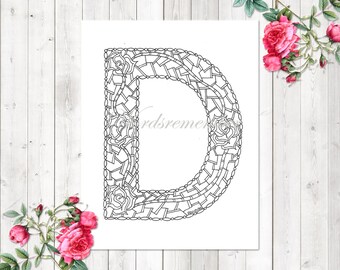 Adult Coloring Pages Letter D Page Alphabet Printable Kids Instant Digital Download