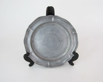 Antique Pewter Plate with Scallop Edge - Hallmarked ON SALE Final Price