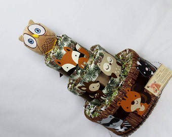 Woodland Animals Baby Diaper Cake Shower Gift Centerpiece Forest Creatures