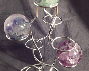 A Neat! SEVEN Sphere, Egg, Golf Ball or Whatever? Chrome Display Stand!