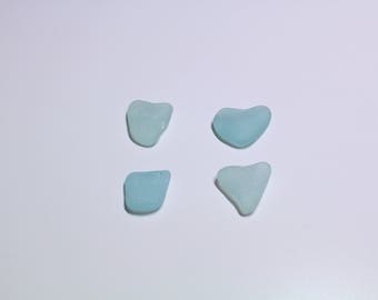 Aqua Blue Sea Glass Hearts. 4 pcs of natural untreated natural sea glass. Jewelry quality. glass home decor. mosaic glass. YC10