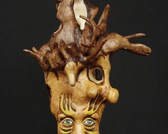 Hand carved sculpture wood alibustre face 5