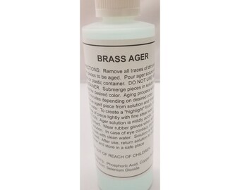 8oz. (Ounce) - Brass Ager Darkening Solution antique vintage old metal patina copper tin bronze dull