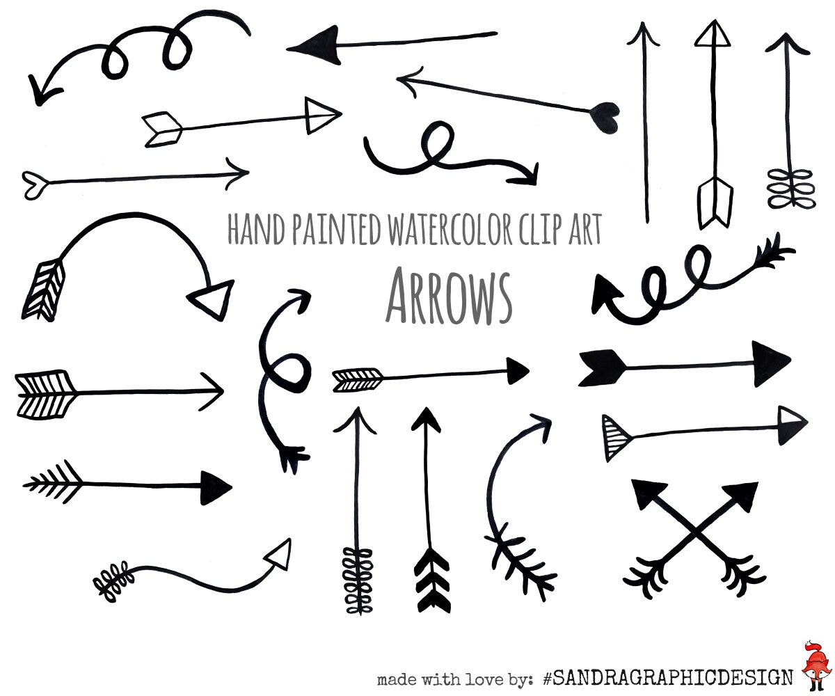 Arrow clip art: BLACK ARROWS hand painted black