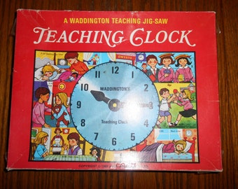 Vintage Retro 1969 by Waddington Teaching Puzzle Jig-Saw Jigsaw Teaching Clock