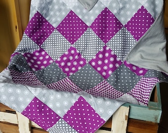 Purple and Grey Polka-Dot/Chevron Minky Baby Blanket