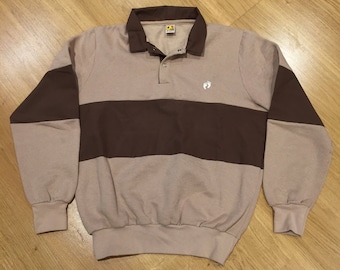 Hang Ten Vintage 80s Gold Label Polo Rugby Sweater Jumper Brown Tan Youth 18