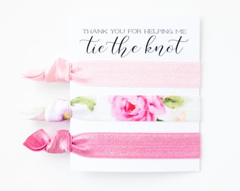 Hair Tie Bridesmaid Gift | Pink Floral Hair Tie Set, Vintage Floral Print Hair Ties, Rose Pink Floral Hair Ties, Bridesmaid Gift Hair Ties