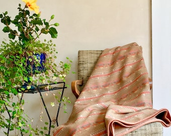 Wool Blanket Native American Inspired Design Southwestern Style Lightweight Throw in Beige Taupe Dusty Pink