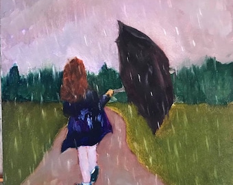 Walk in the Rain Oil Painting