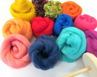 Drop Spindle Kit 200g - 7oz Fibres Learn to Spin your own Yarn Gift Set