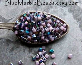 Square Seed Beads, Purple Seed Beads, Purple AB, Metallic Blue, Opaque Beads, Small Glass Beads, Unique Beads, 1 Scoop
