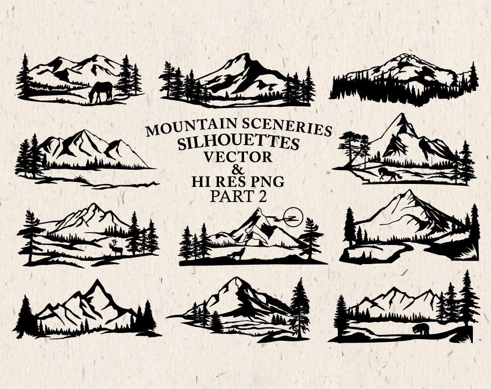 Mountain Scenery SVG Cut Files Mountain Scenery Silhouette