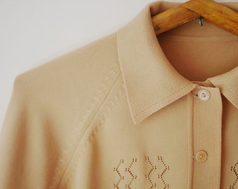 Vintage Cardigan/Soviet Era Cardigan/Beige Cardigan/Reglan Sleeve Cardigan/Collar Cardigan/Women's Cardigan/Size M/1970sStyle