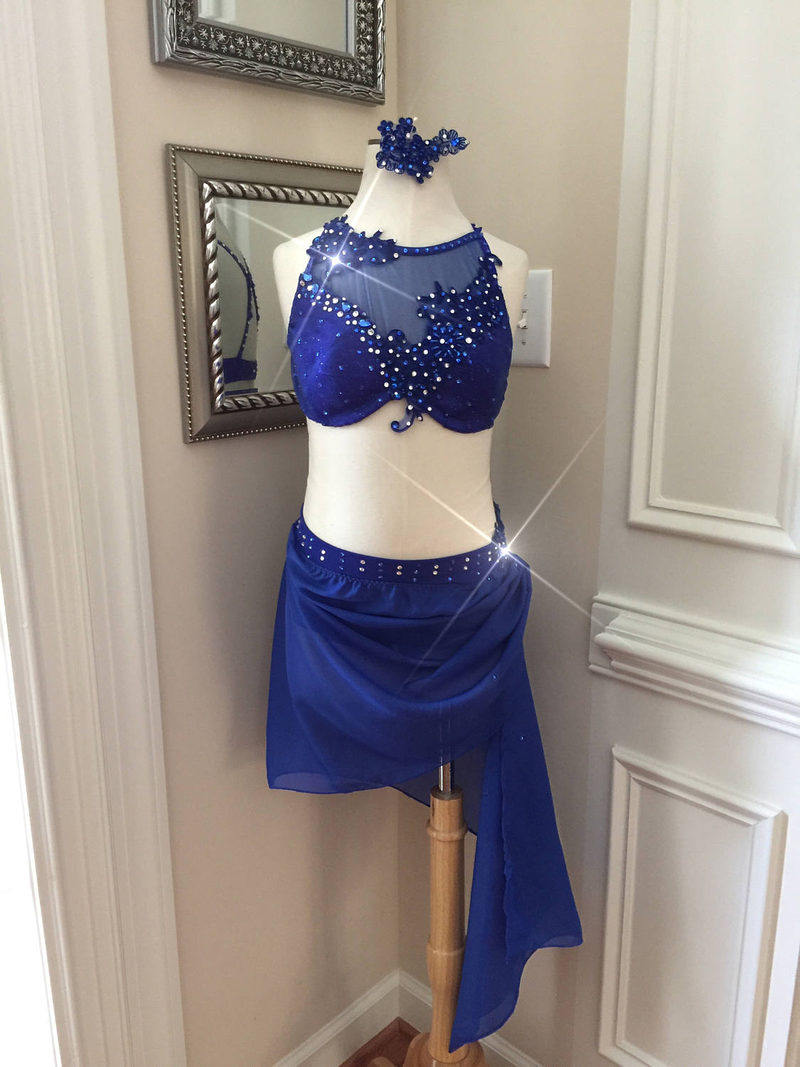 2 Piece Custom Lyrical Dance Costume Royal Blue with Appliques