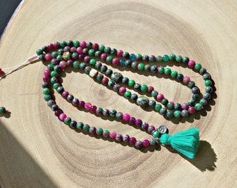 Gemstone Tassel and OM Charm Necklace / GemStone Beaded Necklace