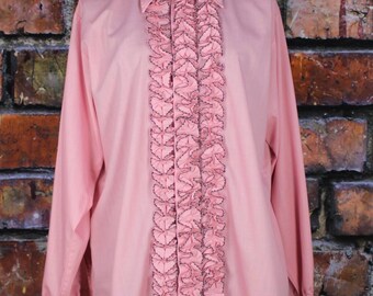 Vintage 1970s Ruffled Pink Tuxedo Shirt