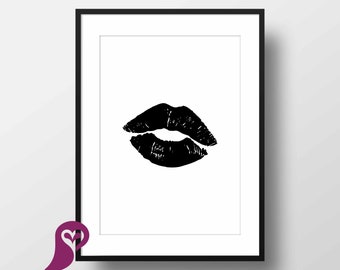 Kiss Poster | Fashion Wall Art | Lips Print | Fashion Makeup Print | Salon Office Decor | Kiss Decor | Glam Vanity Wall Art | Beauty Prints