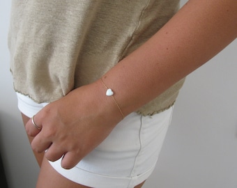 Opal bracelet, heart bracelet, gold bracelet, opal heart bracelet, white opal bracelet, glistening bracelet, fire opal bracelet