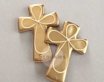 Gold Cross cookies / 1 Dozen / Baptism cookies / First communion cookies/ Holy communion cookies / Christening cookies /Cross cookies
