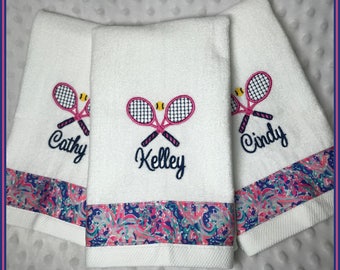 Tennis Towel Embroidered Sweat Towel Crossed Racket Personalized Team Lilly Inspired La Playa