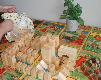 Wooden Blocks - 40 handmade blocks with designer drawstring bag