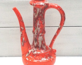 Vintage Retro Orange Drip Glaze Pitcher Vase, Drip Glaze Pottery