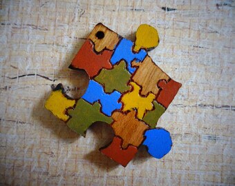 SALE - Missing Pieces Puzzle Pendant, Wooden Pendant, Handmade Pendant, Pyrography Pendant, Wood Burned Pendant, Scroll Saw Pendant