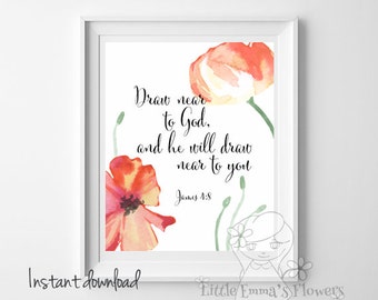 Bible verse print Draw near to God, and he will draw near to you print Christian home decor scripture print wall decor nursery decor ID16-19