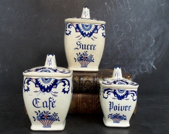 French antique set of 3 kitchen canisters 1910s. Kitchen containers. Box. Kitchen storage. French canisters Shabby chic