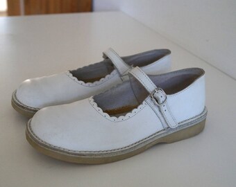 Vintage White Genuine Leather Shoes Vintage Girls Shoes Comfortable Girls Sandals EUR 34 UK 2 US 4,5 Mary Janes Ballet Flats Made in France