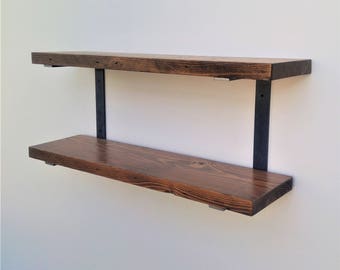 Double Wall Mounted Shelf Bracket Set - Holds two shelves - Raw C shaped steel brackets with hardware and instructions