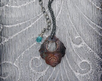 Rustic Etched Copper Pendant Necklace
