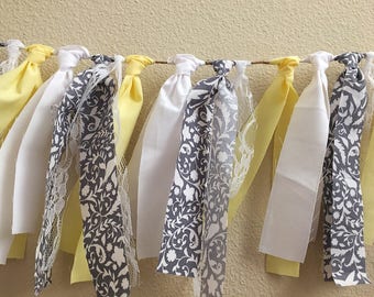 Yellow, Gray, white and lace garland