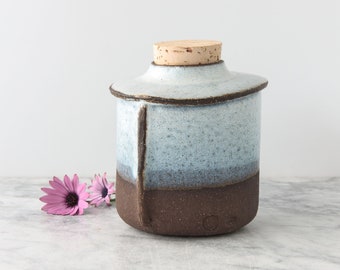 Round Cremation Urn with Cloudy Blue-White Glaze - Pet Urn - Medium Dog Urn - Keepsake Urn