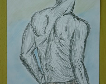 Act male nude pencil pastel back
