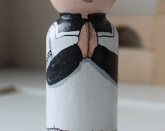 Altar Boy Peg Doll 3 1/2" Large Size Black Cassock