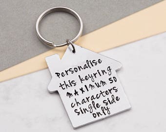 House keychain, house keyring, home keychain, family keychain, personalized gift, hand stamped, gift for mom, first home gift, new home gift