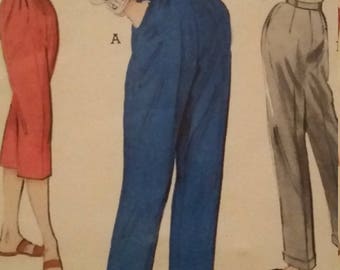 Vintage Butterick 6592 Sewing Pattern Pedal Pushers and Cuffed or Uncuffed Slacks