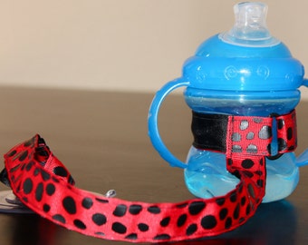 Sippy Cup Leash, Sippy Cup Strap, Suction Sippy Strap, New Baby Gift, Christmas Gift - Red Dalmatian