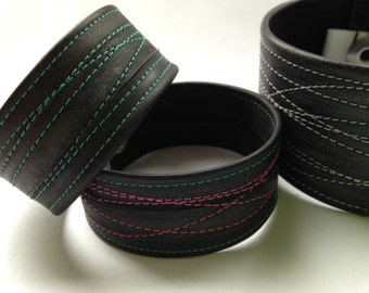 Wide recycled bicycle inner tube bracelet / cuff - upcycled vegan bike jewellery