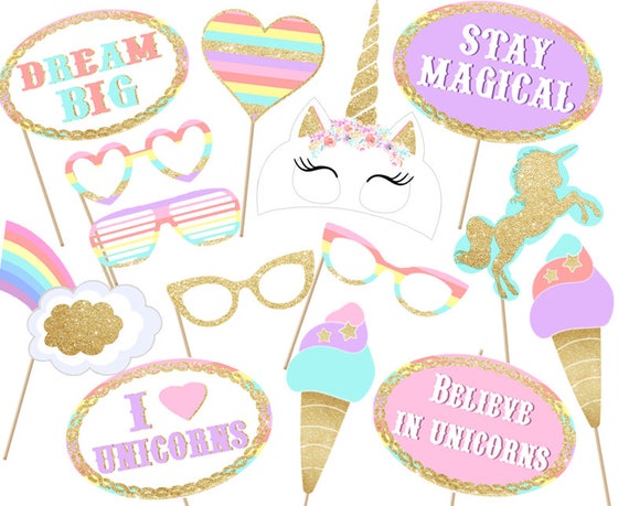 Unicorn party Photo booth Props Printable Instant Download