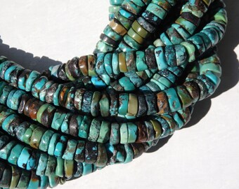 10mm Natural turquoise heishi beads - full strand of irregular turquoise heishi beads in natural tones, natural turquoise beads, 9-10mm