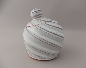 Ceramic White Pottery Jar - Unique Pottery Gift - Lidded Hand Carved Terracotta Jar